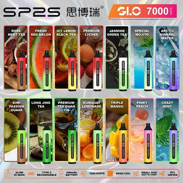 SP2S 7000口一次性電子煙 | 思博瑞 GLO 拋棄式主機 | 可充電 Type-C 快速出貨